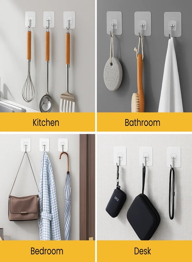 Zulaxy Big Size Transparent Wall Hooks for Hanging - Heavy Duty Stainless Steel Adhesive Hooks for Bathroom, Kitchen, Towel, Utensils & Keys - Waterproof, No Drilling Required (Pack of 10) - Image 2